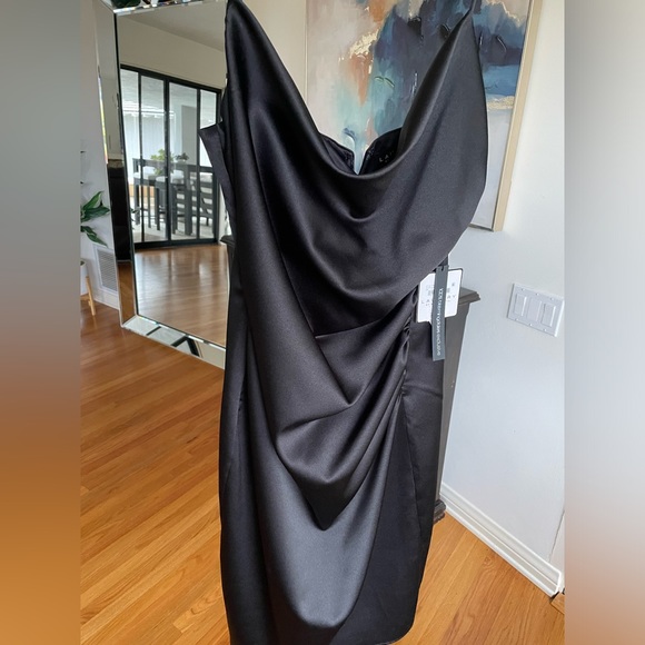 NWT Laundry by Shelli Segal black satin cowl neck dress - Picture 3 of 7